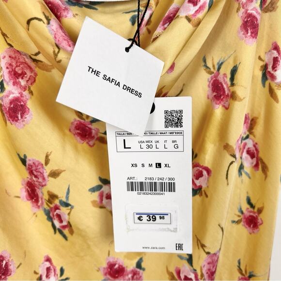 NEW Zara The Safia Floral Yellow Satin Slip Dress Large Blogger Fave - Picture 3 of 8